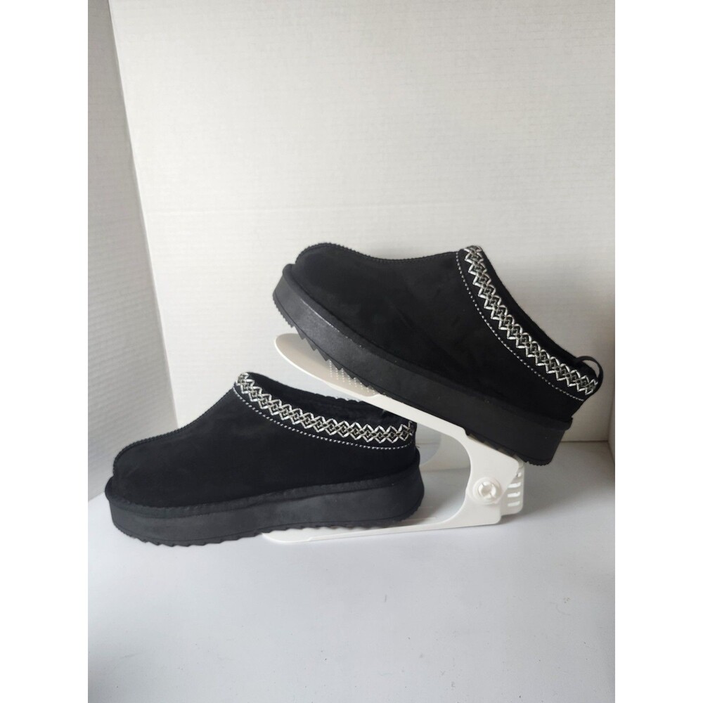 New black platform slip on shoes slippers zig zag trim faux fur Size 43 Unisex